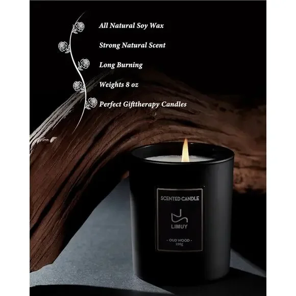 Premium Candles Black Scented Candles 50 Hour Burn Time Made with Soy 8oz S16 - Picture 3 of 6